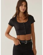 HiCCUP Top scurt - guler polo - detalii cu nasturi - negru - Negru
