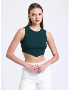 HiCCUP Top scurt - guler rotund - forma de V - verde - textil