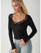 HiCCUP Top - slim fit - decolteu in V - maneca lunga - negru - jerseu