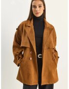 HiCCUP Trench dama trench midi - doua randuri de nasturi - maro - textil