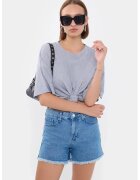 HiCCUP Tricou dama - Basic - maneca scurta - guler rotund - gri - bumbac
