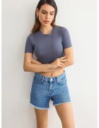 HiCCUP Tricou dama - crop basic - guler rotund - gri - jerseu