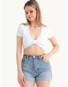 HiCCUP Tricou dama - scurt - decolteu adanc in V - maneci scurte - alb - textil
