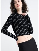 HUGO Bluza crop cu imprimeu logo - Negru/Argintiu