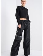 HUGO Bluza crop de trening cu lant decorativ - Negru