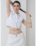 HUGO Bluza crop fara maneci cu guler ascutit - Alb optic