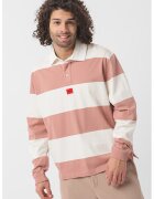 HUGO Bluza polo in dungi - Alb/Roz prafuit