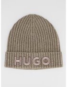 HUGO Caciula de lana virgina cu logo brodat - Gri
