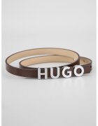HUGO Curea subtire de piele cu catarama cu logo - Maro inchis