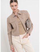 HUGO Jacheta-camasa crop cu capse - Maro nisip