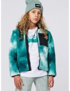 HUGO Jacheta din fleece cu model tie-dye - Alb/Negru/Verde persan