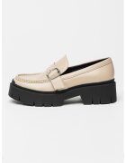HUGO Pantofi loafer din piele ecologica cu talpa demi-wedge - Maro taupe deschis