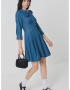 HUGO Rochie evazata cu maneci lungi - Albastru pastel