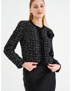 HUGO Sacou crop din amestec de lana in carouri Ablumi - Alb/Negru