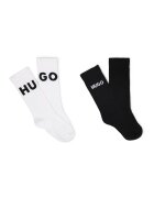 HUGO Set de sosete lungi cu logo - 2 perechi - Alb/Negru