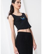 HUGO Top crop cu imprimeu Delarina - Negru
