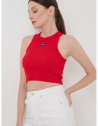 HUGO Top crop striat cu detaliu logo - Alb/Albastru royal/Rosu vermillion