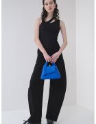 HUGO Top striat cu croiala asimetrica - Negru