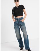 HUGO Tricou crop cu croiala slim-fit si logo brodat - Negru