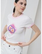 HUGO Tricou crop cu imprimeu cu inimi - Alb/Galben pal/Albastru