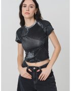 HUGO Tricou crop cu imprimeu grafic - Negru/Gri antracit