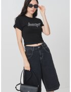 HUGO Tricou crop cu imprimeu logo frontal - Negru/Gri inchis
