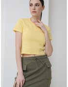 HUGO Tricou crop cu imprimeu logo - Galben deschis