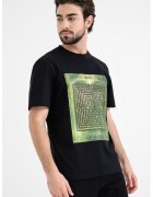 HUGO Tricou cu decolteu la baza gatului si imprimeu frontal - Verde/Negru