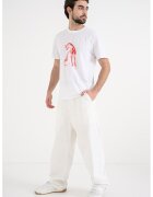 HUGO Tricou cu decolteu la baza gatului si imprimeu - Rosu/Alb