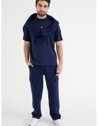 HUGO Tricou cu decolteu la baza gatului si logo - Albastru indigo