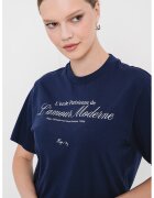 HUGO Tricou cu decolteu la baza gatului si text - Albastru inchis