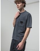 HUGO Tricou din bumbac cu buzunare frontale - Gri inchis