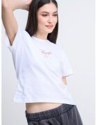 HUGO Tricou din bumbac cu logo pe piept Destrel - Alb optic/Roz