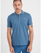 HUGO Tricou polo slim fit Dinoso - Alb/Albastru lavanda