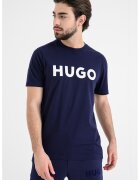 HUGO Tricou regular fit din bumbac Dulivio - Alb/Albastru indigo