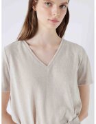 Ipekyol Tricou cu model uni si decolteu in V - Maro nisip