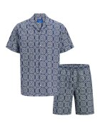Jack & Jones Set de camasa polo si pantaloni scurti cu model - 2 piese - Albastru inchis/Alb murdar