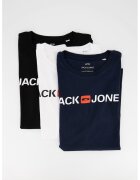 Jack & Jones Set de tricouri cu decolteu la baza gatului - 3 piese - Alb/Bleumarin