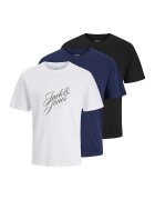 Jack & Jones Set de tricouri cu decolteu la baza gatului si logo - 3 piese - Alb/Negru/Bleumarin
