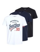 Jack & Jones Set de tricouri cu decolteu la baza gatului si logo - 3 piese - Alb/Negru/Bleumarin