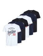 Jack & Jones Set de tricouri din bumbac cu logo vintage JJETHAN - 6 piese - Alb/Negru/Bleumarin