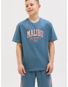 Jack & Jones Tricou cu decolteu la baza gatului - imprimeu text si logo - Albastru prafuit