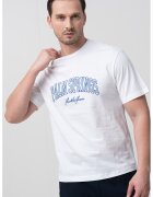Jack & Jones Tricou cu decolteu la baza gatului si imprimeu text - Albastru royal/Alb optic