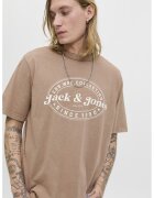 Jack & Jones Tricou cu imprimeu si maneci cazute - Alb/Maro taupe