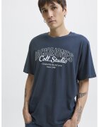 Jack & Jones Tricou de bumbac cu imprimeu si decolteu la baza gatului - Gri/Gri carbune