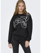JDY Bluza de trening cu broderie florala - Alb/Negru
