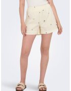 JDY Pantaloni scurti de bumbac cu model floral - Verde feriga/Crem