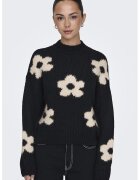 JDY Pulover cu maneci cazute si model floral - Alb fildes/Negru