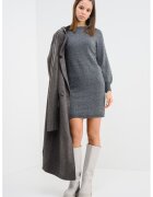 JDY Rochie mini cu decolteu la baza gatului si maneci lungi - Gri/Argintiu