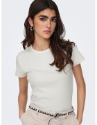 JDY Tricou striat cu decolteu la baza gatului - Alb murdar